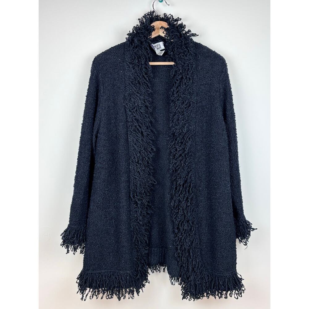 🖤 Vintage Chico's Design Fringe Cardigan | Size 2 (L/XL) | Black Boho